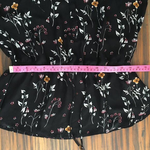 [Dynamite] Black Floral Long Sleeve Peplum Blouse | M | Good - Picture 7 of 14